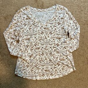 Elegant Floral V-Neck Long Sleeve Blouse